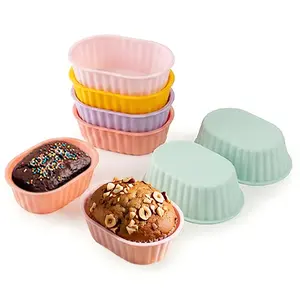 12 Silicone Oval Cake Molds, Mini Pancake and Cupcake Baking Trays, Compatible with Air Fryer, Microwave, Oven, Dishwasher Safe