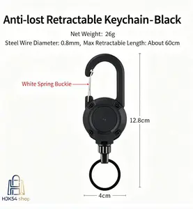 Anti-lost Retractable Keychain 4PCS Heavy Duty Steel Wire Retractable Key Reel, 60cm Extendable Carabiner Clip for Outdoor Camping Hiking Fishing, Durable Anti-theft Key Organizer