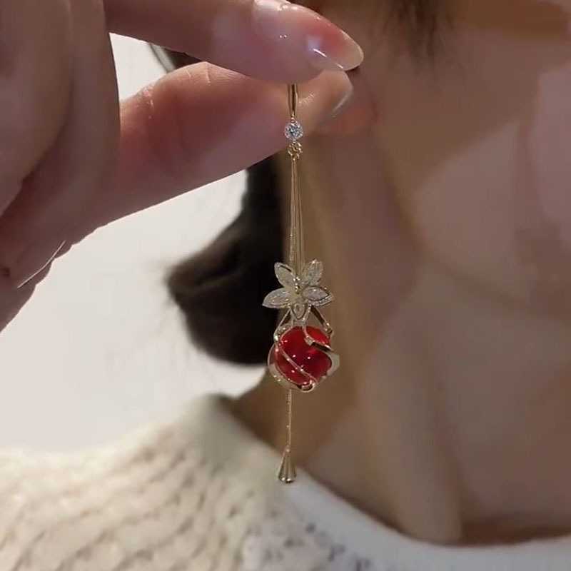 All-Match Flower Earrings Blooming Prosperity Distinctive Design Brightening Slimming Ear Jewelry Ethereal Long Tassel Drops HNAM88