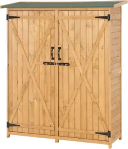 VINGLI Upgraded Outdoor Wooden Storage Shed, Extra Large Garden Shed Outside Tool Cabinet with 2 Safety Latches, Patio Storage Organizer for Garden Yard Lawn Equipment, Teak