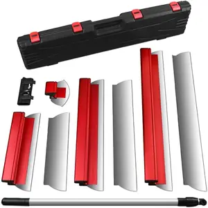 Drywall Skimming  Set with Transport Case - Includes 16", 24", and 32" , Semi-Circular , Extension Handle (37"-67"), and Holder - Pro-Grade Stainless Steel Construction