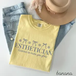 Esthetician Comfort Colors Shirt • Coquette Licensed To Make You Glow Work Tee • Esthetician Gifts • Skin Therapist Tshirt • Aesthetician