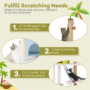 COSTWAY - 71 Inch Cat Tree Multi-Level Aesthetic Beach-Themed Kitten Tower-Colorful