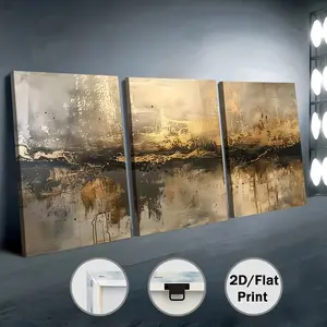 2D flat design, [2D/flat printing] framed canvas and poster, ready to hang and use, retro light luxury abstract gold fashion art, home decoration, wall art, room decoration, holiday gift, living room, bedroom, dining room, office wall art, 3-piece set.