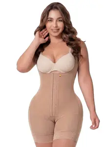 Fajas Salome 2307   | Colombian High Compression Bodysuit | Post Surgery Support Stage 2 Ready | Open Bust Butt Lifting Wide Straps | Powernet Postpartum + Daily Wear Women —Made in Colombia