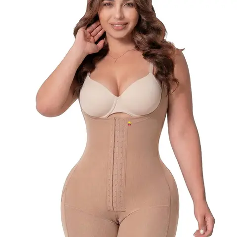Fajas Salome 2307   | Colombian High Compression Bodysuit | Post Surgery Support Stage 2 Ready | Open Bust Butt Lifting Wide Straps | Powernet Postpartum + Daily Wear Women —Made in Colombia