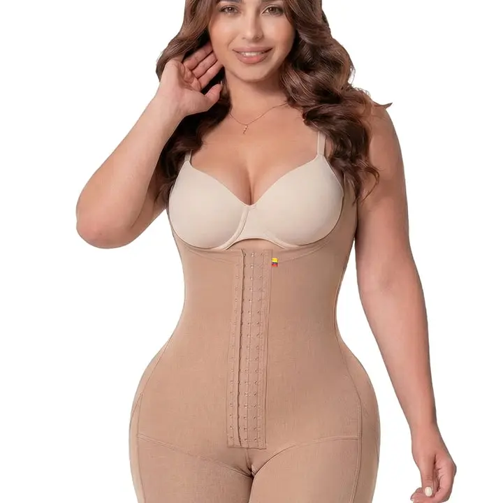 Fajas Salome 2307 | Colombian High Compression Bodysuit | Post Surgery Support Stage 2 Ready | Open Bust Butt Lifting Wide Straps | Powernet Postpartum + Daily Wear Women —Made in Colombia
