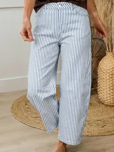 Women's Striped Barrel Jeans | Casual Relaxed Fit Denim Pants