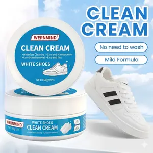White Shoe Cleaner Cream (Multipurpose) – No-Wash Solid Cleaner with Sponge, Stain-Removing, Fits Leather, Silicone & Car Interiors