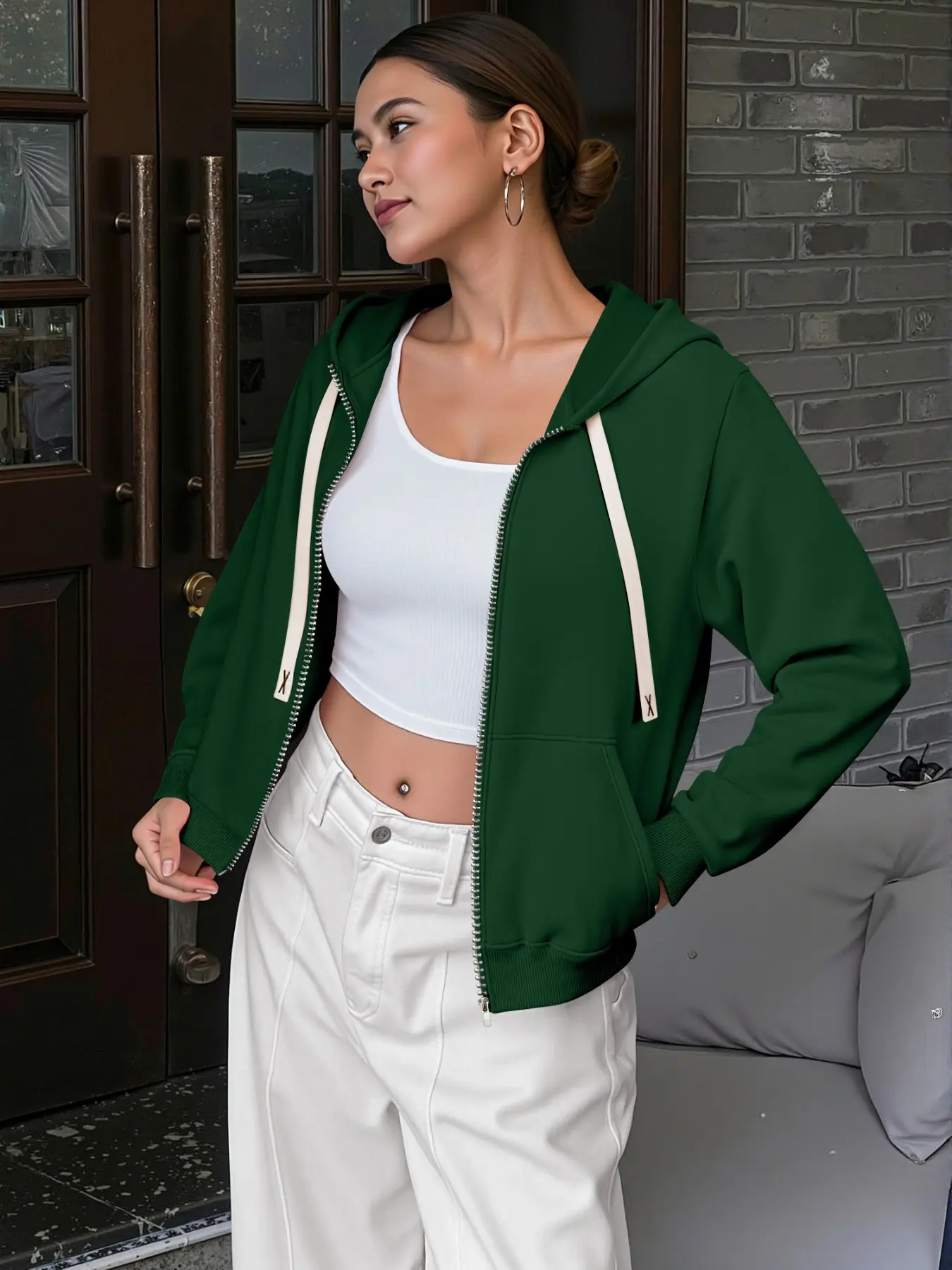 Women's Casual Zipper Loose-Fitting Outerwear Jacket, Plain Fitted Design for Daily Wear, All-Season Essential Clothing