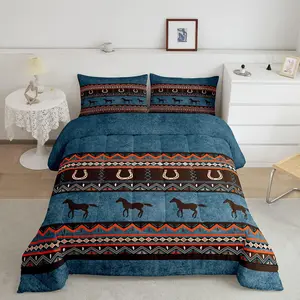 Feelyou Western Theme Luxury Comforter Set - Digital Print Cowboy Horse, Aztec Tribal, Southwestern Native American Designs, Multi-Size Bedroom Bedding Set, Machine Washable Decorative Country Bedding for Home Decor