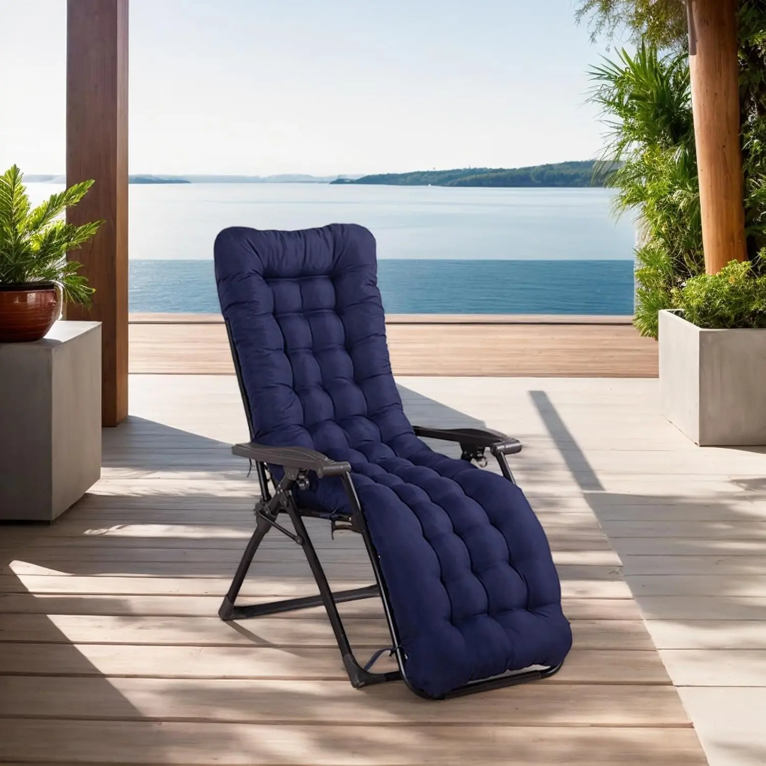 Zero Gravity Lounge Chair Cushion 67 Inch - Thick & Soft Waterproof Patio Furniture Cushion for Outdoor/Indoor Use, Non-Slip with 6 Ties, Blue (19" W x 67" L x 4" T)