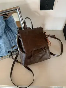 Vintage High-Quality Soft Leather Small Shoulder Bag, Versatile Commuter Casual Travel Backpack for Women, Plain Pattern, No Accessories Included