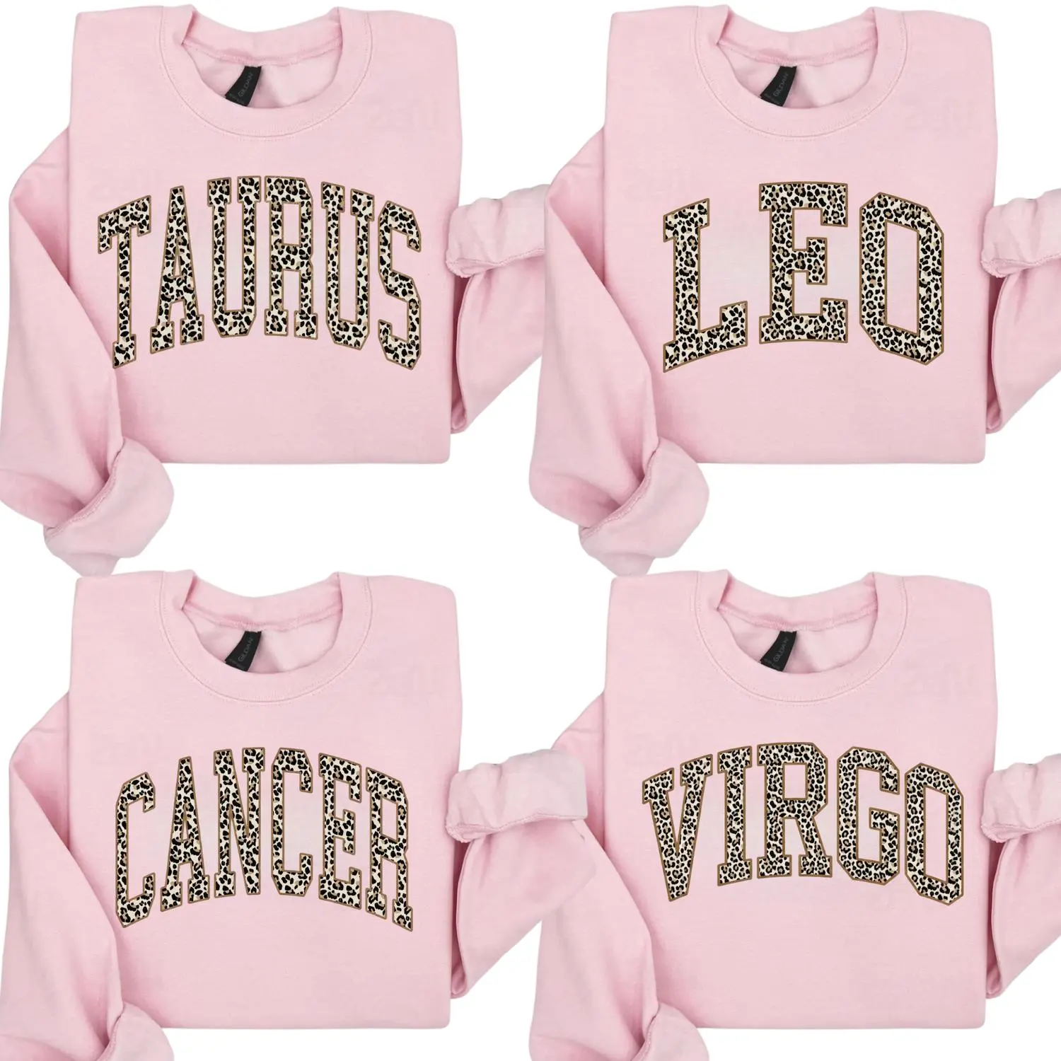 [Full 12 Zodiac] Leopard Print Zodiac Sweatshirt – Astrology Sign Crewneck for Women, Taurus Leo Cancer Virgo Graphic Pullover, Trendy Star Sign Sweater Gift - AG