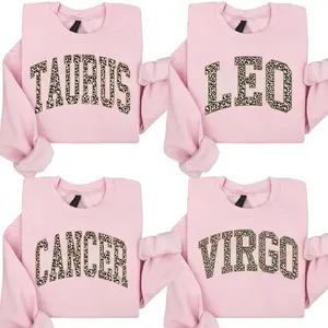 [Full 12 Zodiac] Leopard Print Zodiac Sweatshirt – Astrology Sign Crewneck for Women, Taurus Leo Cancer Virgo Graphic Pullover, Trendy Star Sign Sweater Gift - AG