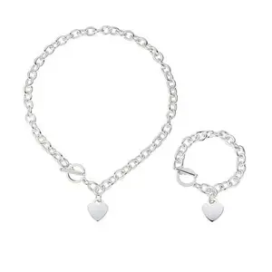 Stately Steel Stainless Steel Heart Bracelet and Necklace Set