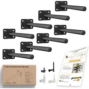 - 6" Floating Shelf Bracket (8 pcs) - Solid Steel Blind Shelf Supports -  Brackets for Floating  Shelves - Blind Shelf Support - Shelving Mounting Hardware Included (Pack 8)