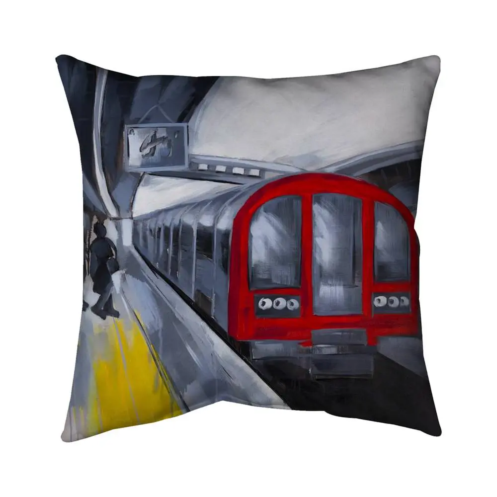 Begin Home Decor 5542-1818-TR27 18 x 18 in. People Waiting Metro - Yellow Transportation Outdoor Pillow