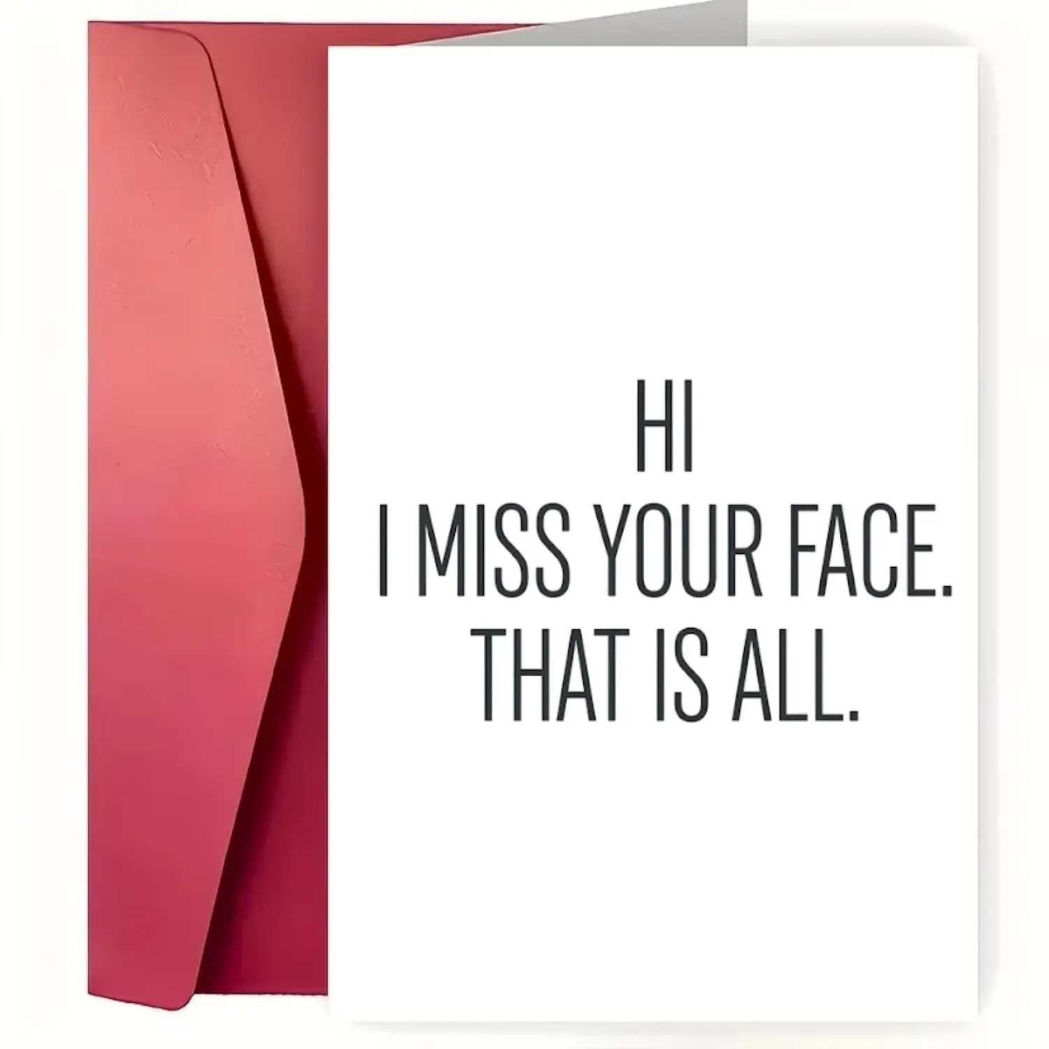 Minimalist I Miss Your Face Greeting Card - Funny Thinking of You Gift for Long Distance Friends & Couples - Premium 350GSM Cardstock with Red Envelope - Heartfelt Miss You Stationery for Him Her - 5x7 Inch Blank Card for Every Occasion 💌✨💖
