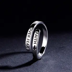 Retro old faith line letter open ring trendy personality punk fashion simple cross unisex jewelry