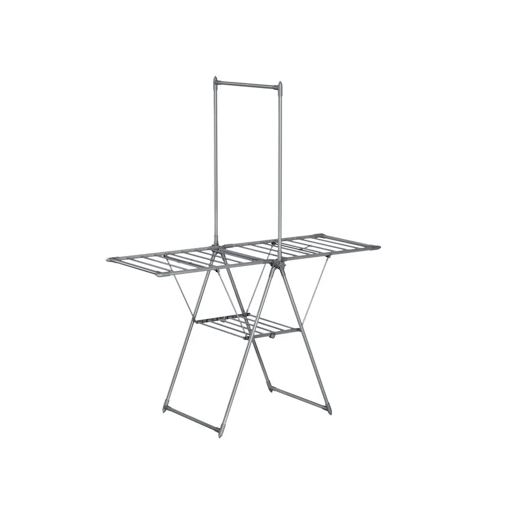 SONGMICS HOME Clothes Drying Rack, Foldable 2-Level Laundry Drying Rack, Free-Standing Airer, 1 Additional Tall Hanging Bar, 2 Height-Adjustable Wings, 24 Drying Rails
