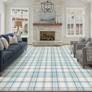 8x10 Blue Area Rug for Living Room Bedroom Machine Washable Low Pile Checkered Carpet Modern Accent Soft Non Slip Rug for Dining Room  Office Indoor