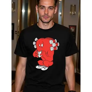 Men's Funny Gossamer Reading Graphic T-Shirt - Black with Red & White Cartoon Character Print, Short Sleeve Ideal for Casual Outings & Themed Events
