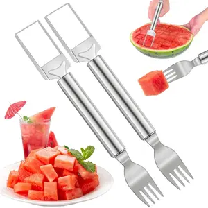 2 in 1 Watermelon Cutter & Fork,2pcs/set Stainless Steel Fruit Cutter,Fruit&Vegetable Utensils for Home Kitchen Watermelon Fork Slicer