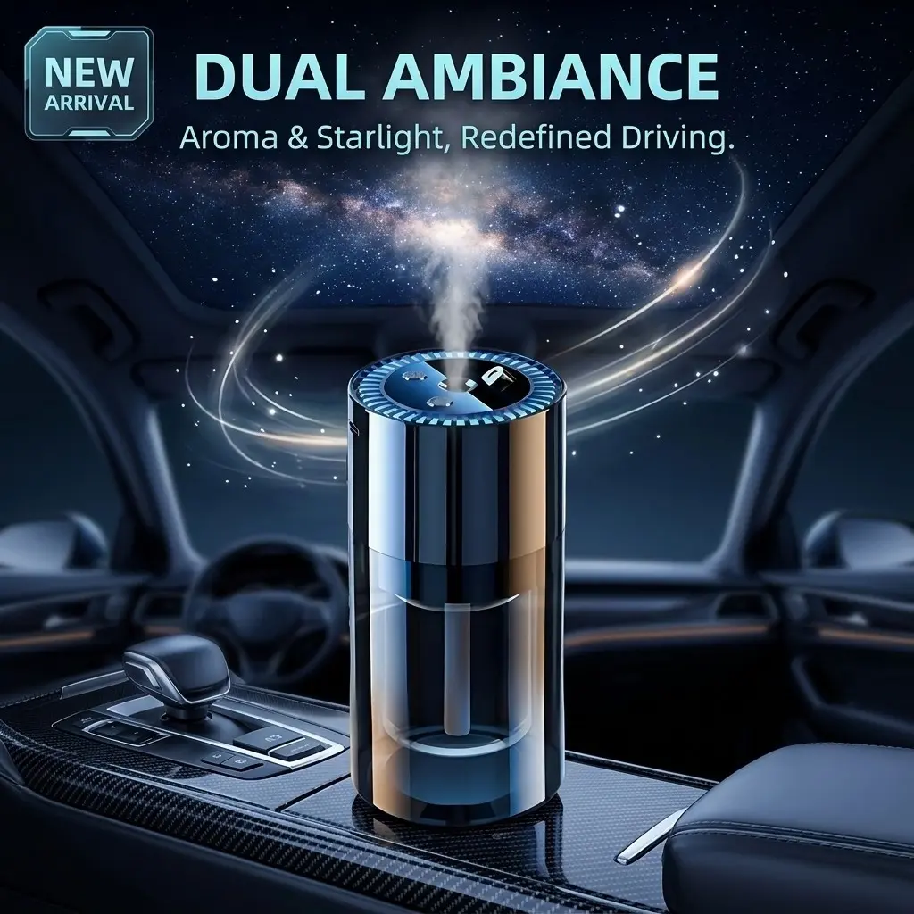 Wireless Mini Car Aromatherapy Machine, Rechargeable Car Air Humidifier with Star Projector Function, 5 Spray Modes Car Aromatherapy Humidifier, Car Perfume
