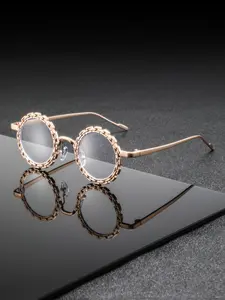 Men's Luxury Chain Carved Round Metal Frame Glasses, Casual College Style, Small Versatile Fashion Eyewear, Trendy Accessories, Fashionable Frames Glasses