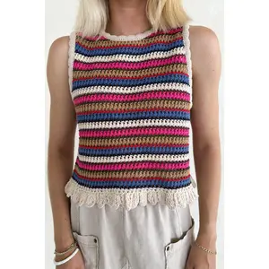 Margaux Rainbow Stripe Crochet Knit Top