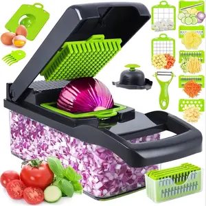 Vegetable Chopper, Multifunctional 16 in 1 Food Chopper, Modern Kitchen Accessories Vegetable Slicer Dicer Cutter, Veggie Chopper with Container, Carrot and Garlic Chopper