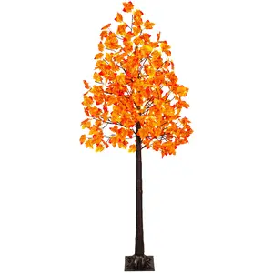 Romswi 6FT Artificial Lighted Maple Tree with 120 LEDs, Fall Tree with Warm White Lights for Indoor Outdoor Thanksgiving Decor