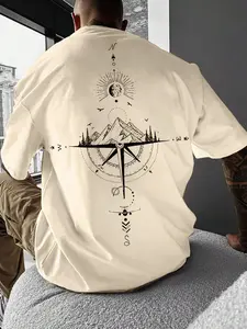 Men's Mountain Print Round Neck Tee, Regular Fit Casual Short Sleeve T-shirt, Men's Summer Top for Outdoor Activities, Activewear T Shirt