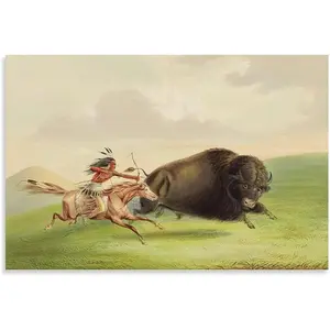 Trendy Decor Canvas Poster - Indian Old West Buffalo Hunt By George Catlin Painting Famous Artwork Poster 4 Canvas Wall Art Posters For Living Room Bedroom Office Decor Unframe-style08x12inch Gifts Colorful Decoration Photo Ornaments Artistic Print