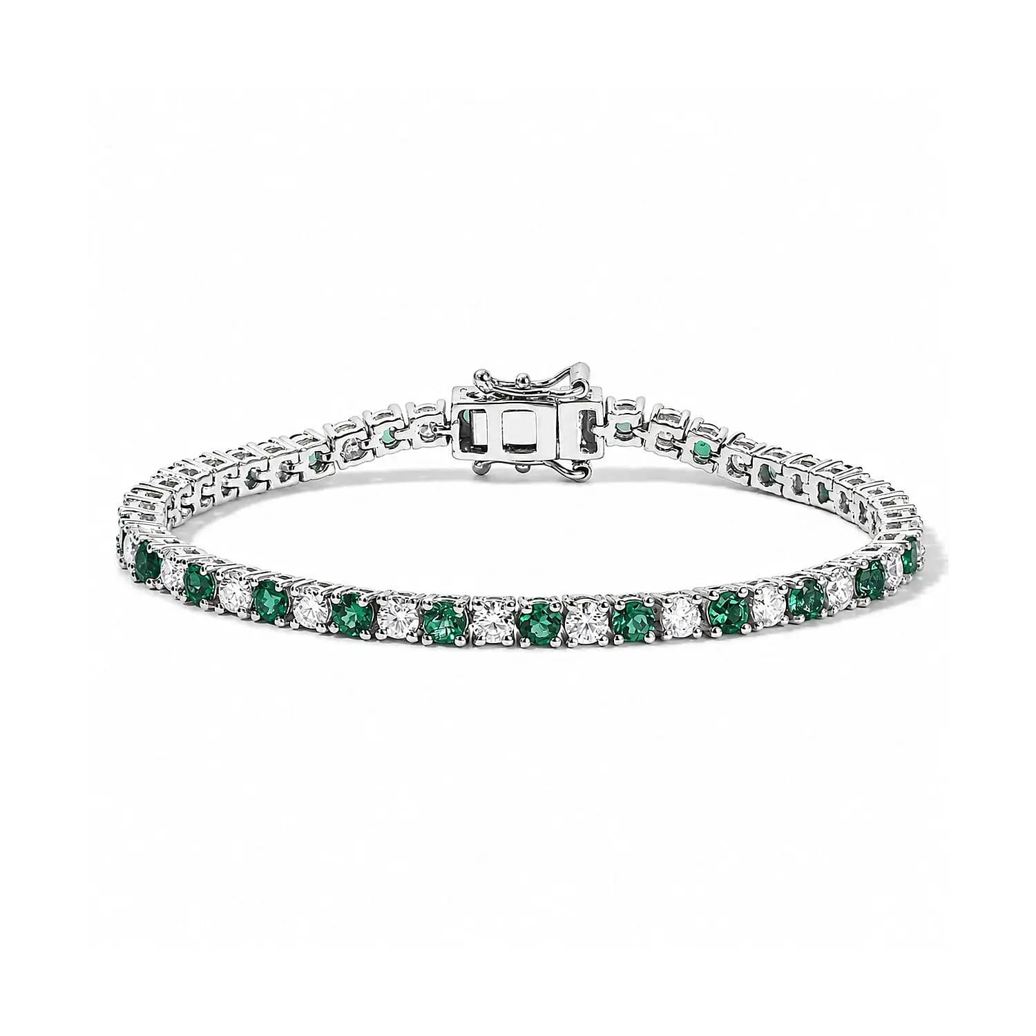 EverTrue Lab Grown Emerald and Moissanite 5.25 ctw Cluster Bracelet in Platinum Bond (6.50 In)