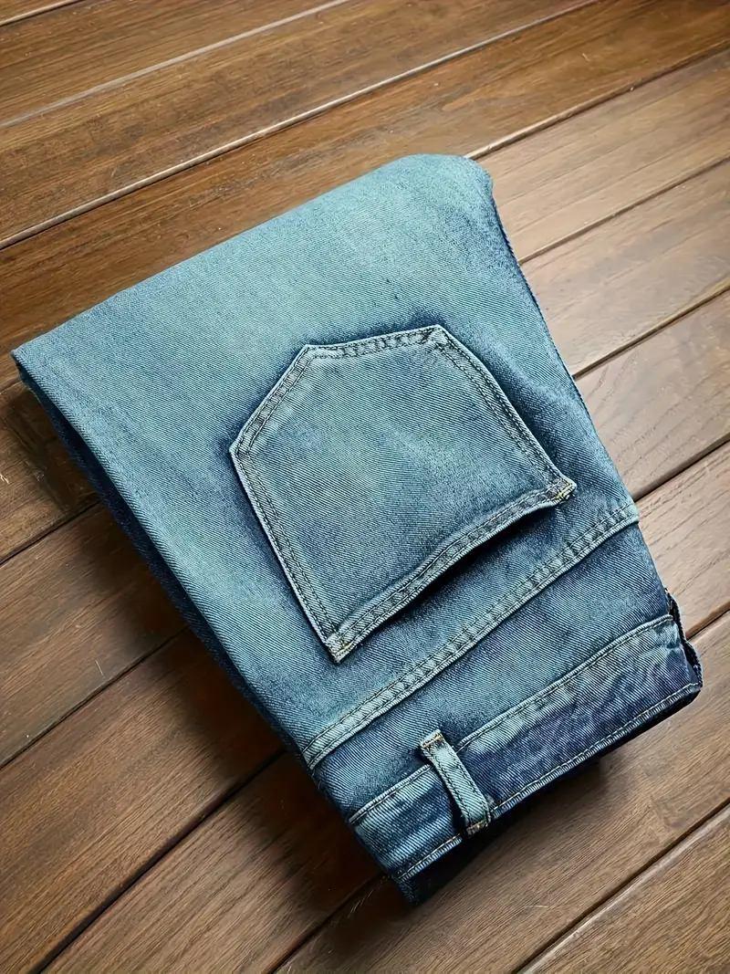 Men's Color Block Ripped Denim Jeans - Breathable, Slim-fit, Mid Waist Casual Cotton