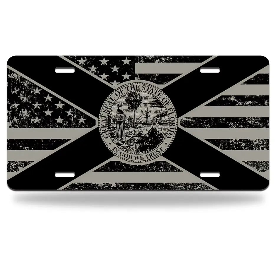 [BESTSELLER] Yehwow Black State of Florida Flag License Plate, 12" x 6" Aluminum Tactical Front Tag - Novelty Auto Tag for Cars, Trucks & SUVs