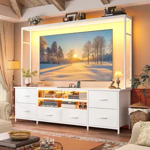 RaybeeFurniture 60" TV Stand for Living Room, Dresser TV Stand with 6 Fabric Drawers, Large Wall Unit Entertainment Center with LED Lights & Power Outlets, TV Stands for Bedroom, Closet, Entryway