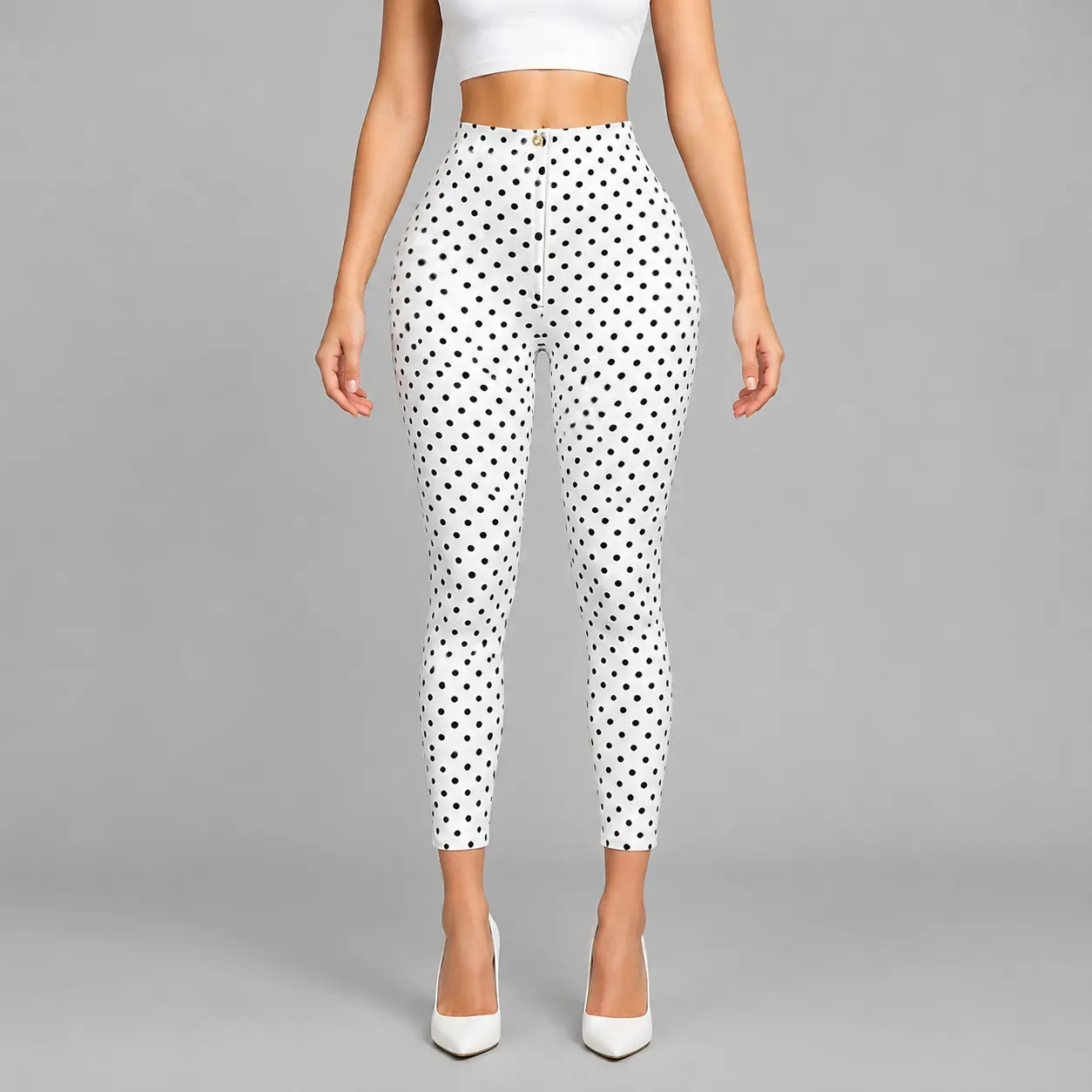 ChicCurve Women's High Waisted Polka Dot Yoga Leggings, Stylish Slim-Fit Workout Pants, Comfortable Stretchy Tummy Control Tights for Fitness, Running & Casual Activewear