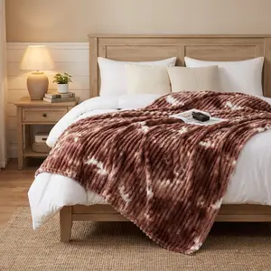 Homelike Moment Fleece Throw Blanket, Classic Stripe Pattern，Cozy Soft for Sofa Bedroom Living Room, 78.7*90.5 Inches Tie Dye Dark Brown, Machine Washable