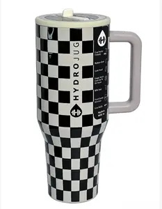 HydroJug 40 oz large-capacity insulated tumbler with handle, double-wall stainless steel; ideal for car, camping, hiking, office, and road trips; flask/mug/bottle; portable; suitable for frozen drinks; toddler water bottle; black and white