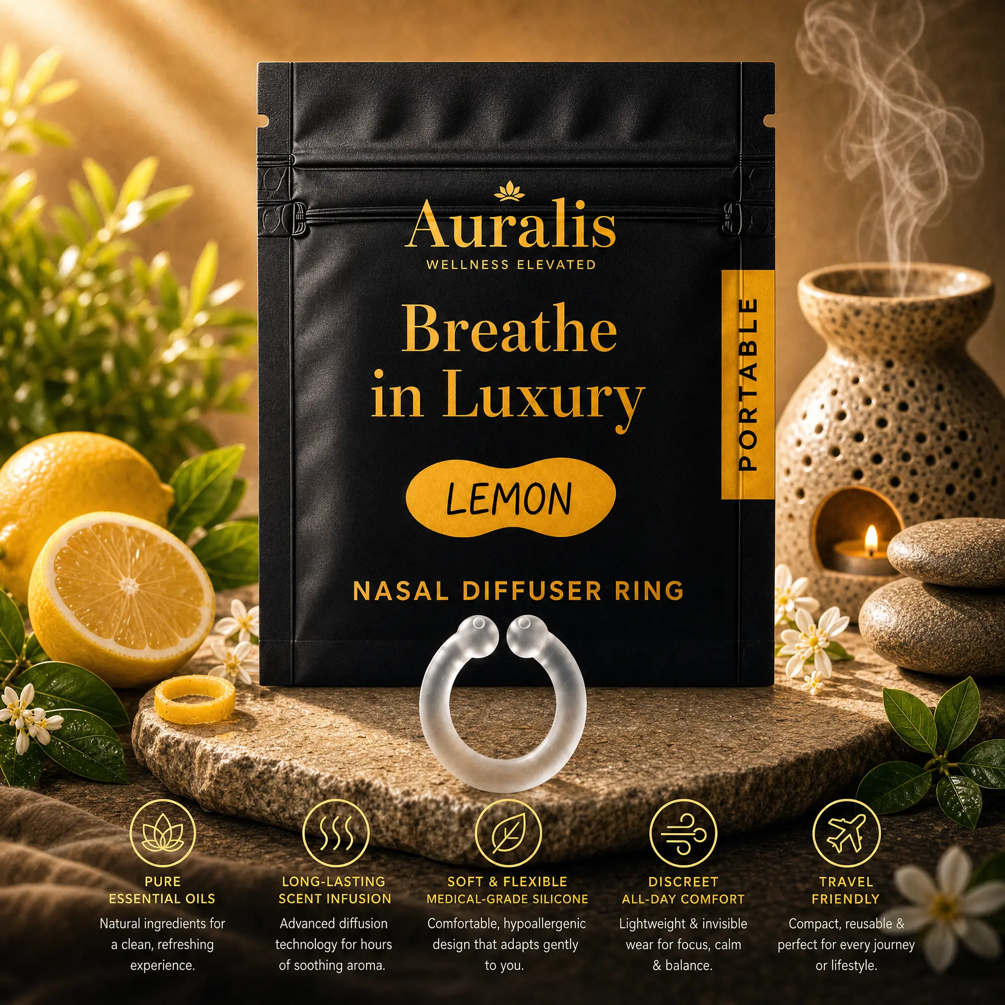 Auralis Essential Ring - Personal Nasal Diffuser for Health, Wellness, Therapeutic Essential Oil Use