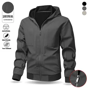Men's Solid Color Hooded Softshell Jacket with Zipper, Workwear Coat with Chest Pocket, Skin-Friendly Comfortable and Wrinkle-Resistant, Suitable for Daily Commuting and Street Style Menswear Tops Long Sleeve Casual Cardigan Winter Fashion Clothing Dark G