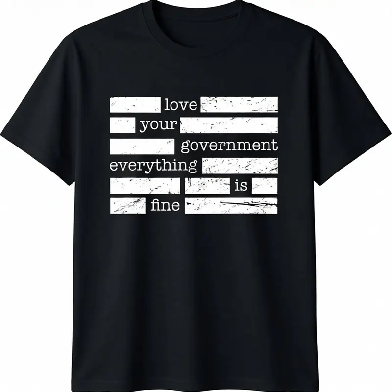 Men's 100% Premium Cotton Graphic Tshirt - "Everything Is Fine. Trust Your Government. Deep State Redacted" Conspiracy Theory Gift Top, Shortsleeve, Chic Casual Streetwear Clothes for Men