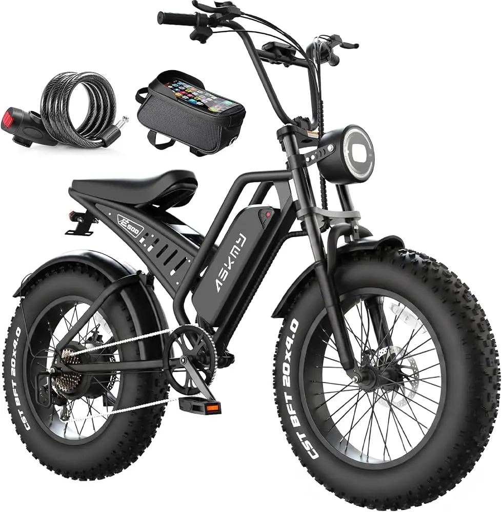 Adult Fat Tire Electric Bike, 20" Off-Road Dirt Ebike, 1500W Peak Motor, 48V 15Ah Lithium-Ion Battery Electric Bicycle for Outdoor Sports & Leisure Cycling