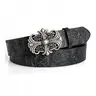Boho Fashion Faux Leather Western Textured Cowgirl Boho Belt with Cross Buckle, Gothic Style Waist Belt for Jeans & Casual Outfits, Accessories for Men & Women, Western Cowboy Belts, Pu Leather Belts