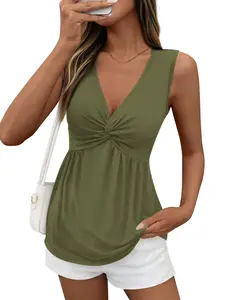 BTFBM Womens Tank Tops Loose Fit 2026 Spring Summer Babydoll Twist Front V Neck Sleeveless Flowy Blouses Dressy Casual