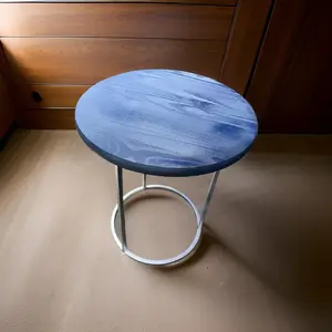 Decorlayn Royal Blue Wood End Table with Silver Metal Legs - 18 Inch Diameter, 20 Inch Height