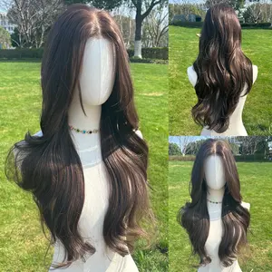 SMILCO 26Inch Brown Low Density Pre Cut 13x6 Free Part Long Curly Layer Cutted Glueless Natural Hairline 100% Futura Fiber Synthetic Lace Front Wig SM9411B